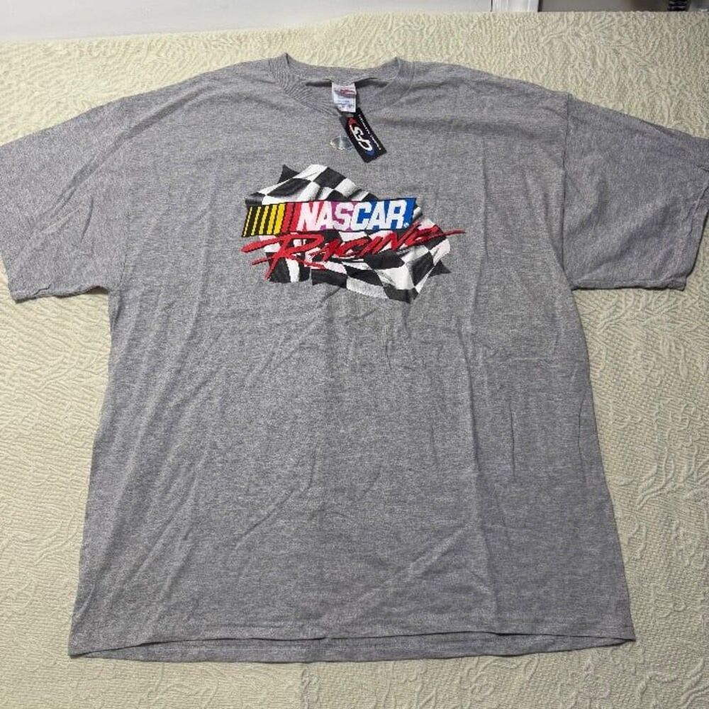 Vintage NASCAR Racing Checkered Flag Heather Grey T-Shirt NWT Size 2XL